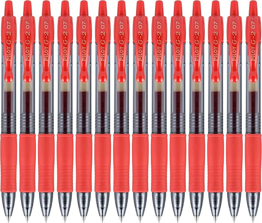 Pilot, G2 Premium Gel Roller Pens, Fine Point 0.7 mm, Red, Pack of 14