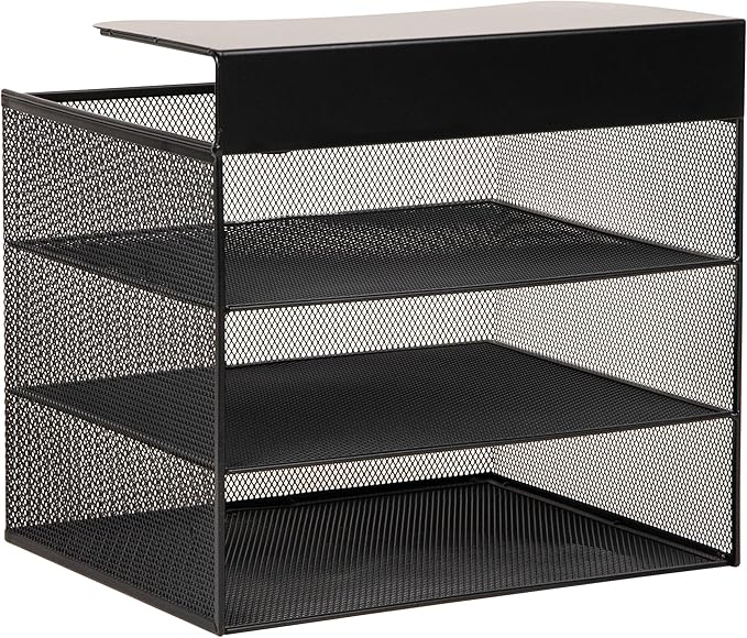Mind Reader Slide-On Under Desk File Organizer, No Tools Required, Hanging Storage for Laptops, Folders, and Notebooks, Metal, Black