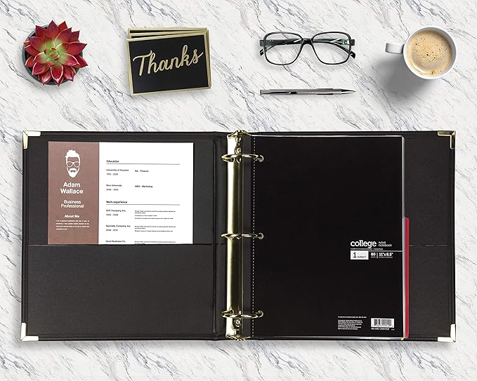 Samsill Classic Collection Leather 3 Ring Binder, Executive Presentation Portfolio, 2 Inch (Holds 425 Sheets), Brass Round Ring, Black