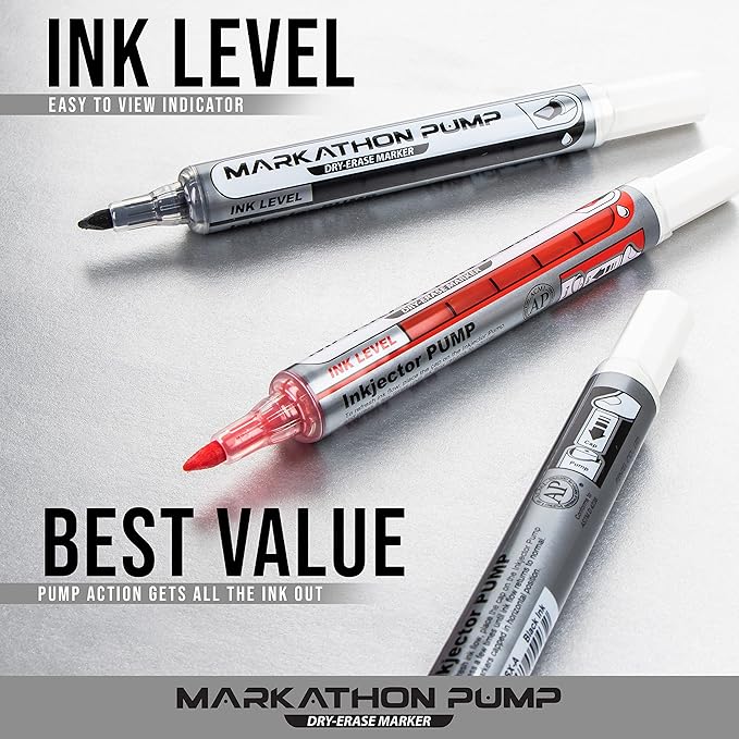 Pentel Markathon Pump Dry Erase Marker, Chisel Tip, Black Ink, 4 Pack (MWL6SXBP4A)