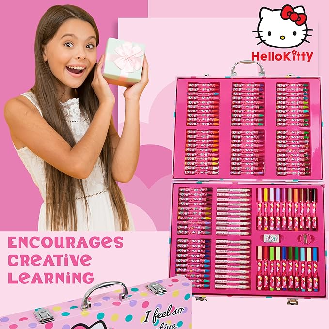 Hello Kitty Colored Pencils Art Supplies Drawing Kit School Supplies Painting Girls Drawing Pencils Art Kit Travel Case with Crayons Arts and Crafts for Kids 4-12