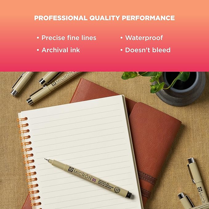 SAKURA Pigma Micron Fineliner, 05 Tip, Ass't Archival Colors, 8 PK 30066