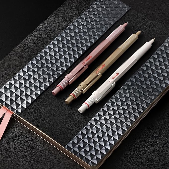 Rotring 600 Metallic Metal Ballpoint Pen, Medium Point, Black Ink, Pearl White Barrel, Refillable, 1 Count - Smooth Writing, Style, Comfort, Non-Slip Grip
