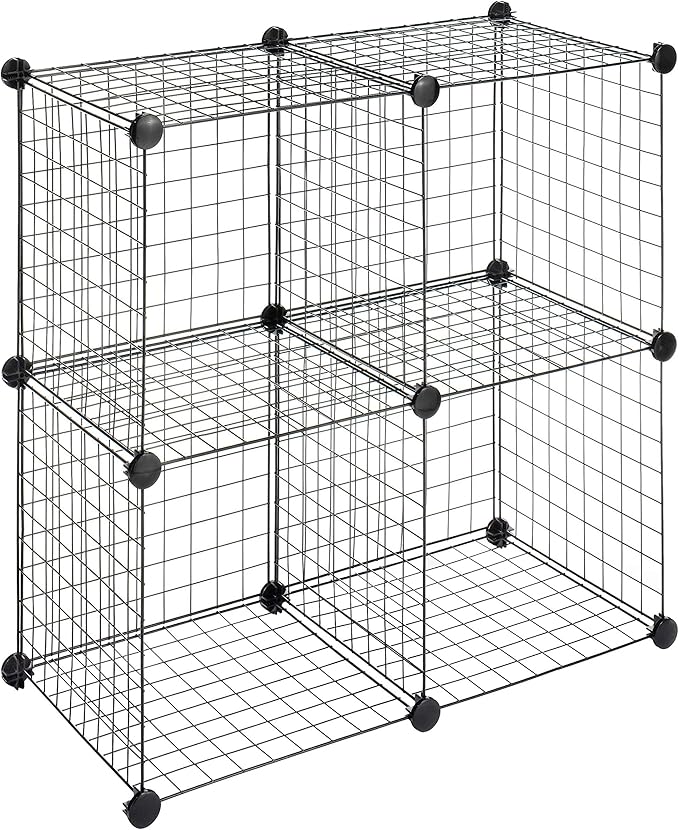 Whitmor Storage Cubes - Stackable Interlocking Wire Shelves -Black (Set of 4)