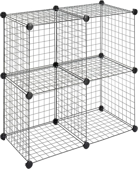 Whitmor Storage Cubes - Stackable Interlocking Wire Shelves -Black (Set of 4)