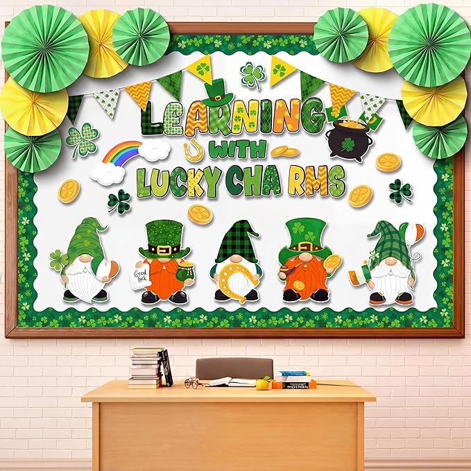 Eersida Spring Bulletin Board Decorations with Paper Fans St Patricks Day 3D Classroom Bulletin Board Christian Easter Flower Bunny Cutouts School VBS Library Church Window Wall Decor(St. Patrick’s)