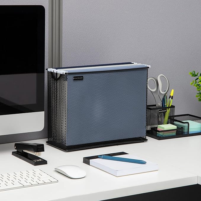 Mind Reader Vertical File Storage, Desktop Organizer, Hanging Files, Office, Metal Mesh, 12.25" L x 5.5" W x 10" H, Black (Pack of 6)