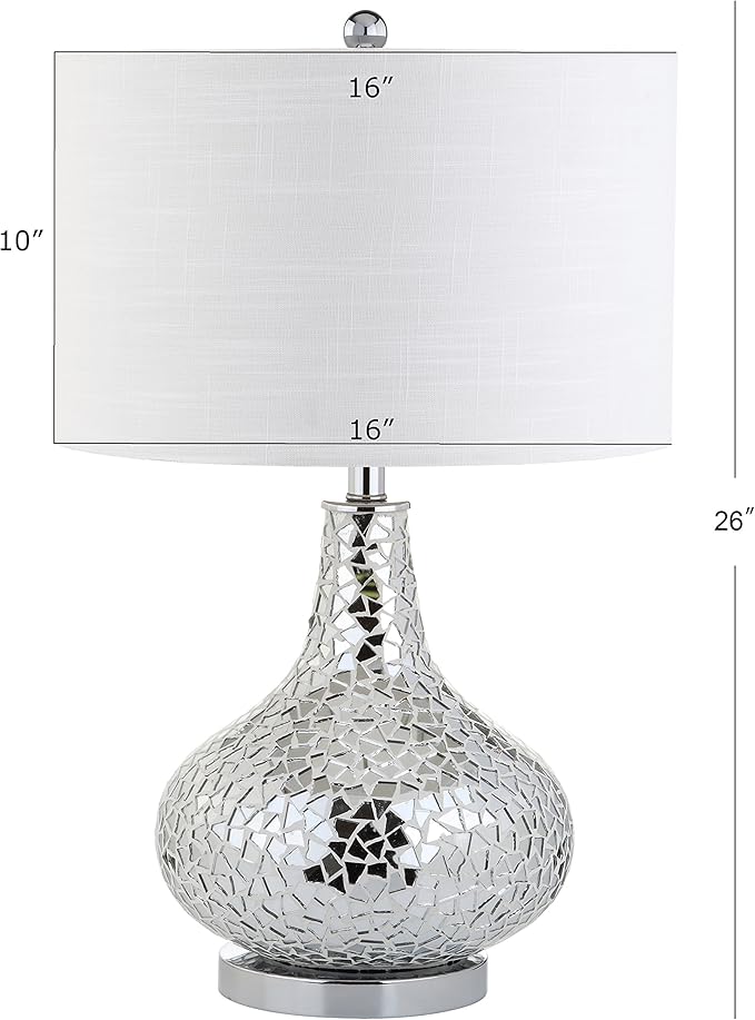 JONATHAN Y JYL1056A Emilia 26" Mirrored Mosaic LED Table Lamp Contemporary Glam Bedside Desk Nightstand Lamp for Bedroom Living Room Office College Bookcase LED Bulb Included, Silver