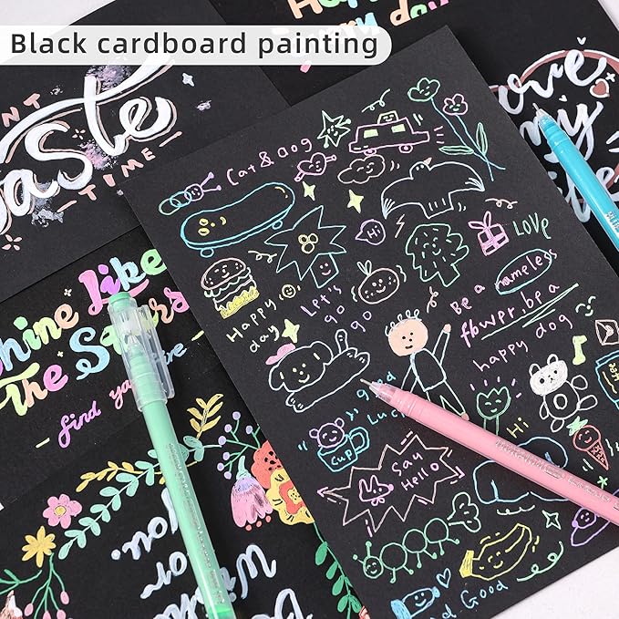 Gel Pens with Fine Point 0.6mm, 9 Colors Drawing Pencils for Adult Coloring Books Smooth Writing Pen Set for Journaling(Colorful Black)