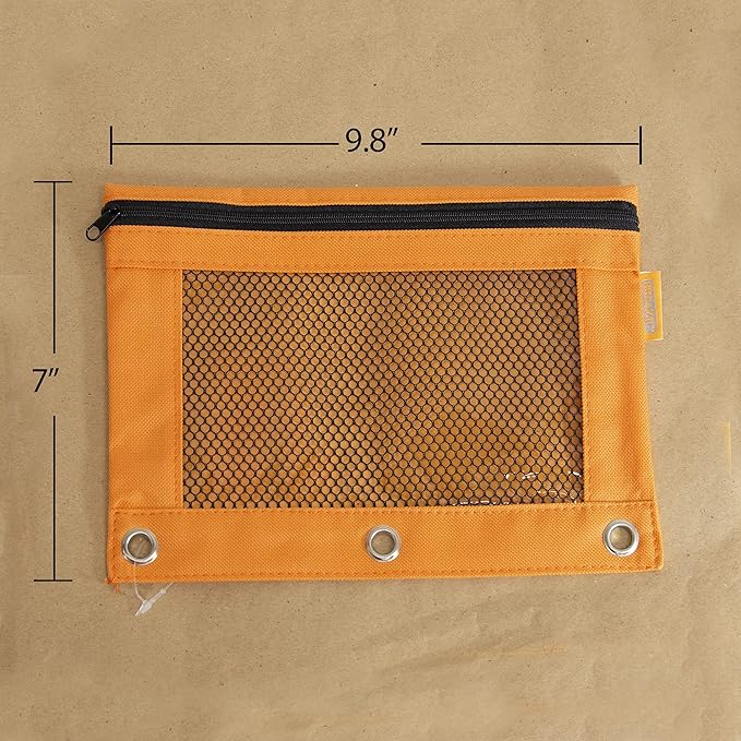 BAZIC PRODUCTS Pencil Pouch 3 Ring Binder Pouch w/Rivet Enforced Rings Holes, Pastel Color Mesh Window Zipper Pouchesr, 144-Pack