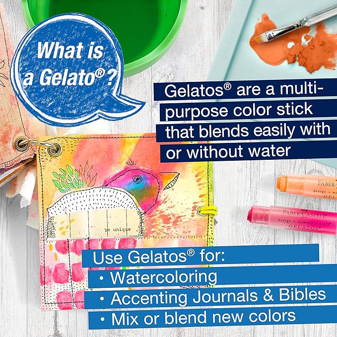 Faber-Castell Gelatos Brights: 12 Watercolor Gel Crayons and Watercolor Supplies, Versatile Art Pigment Crayons for Adults, Gel Sticks for Mixed Media, Journaling Supplies for Artists & Hobbyists
