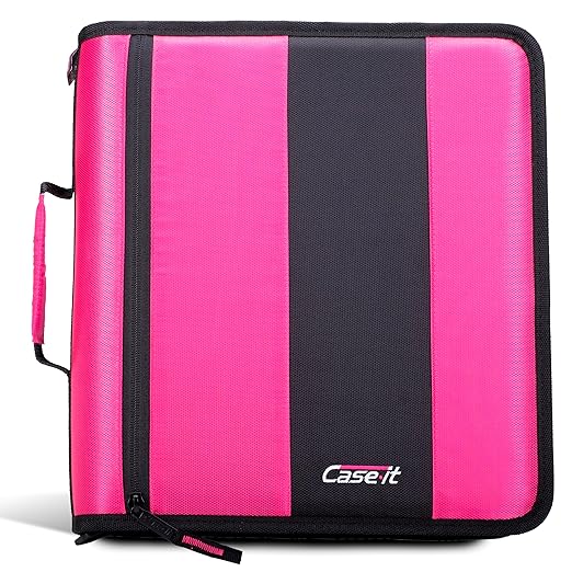 Case-it Classic Zipper Binder | 2-Inch O-Rings, 350 Sheet Capacity, Multiple Storage Pockets & Shoulder Strap | School & Office Organizer | D-251 Magenta