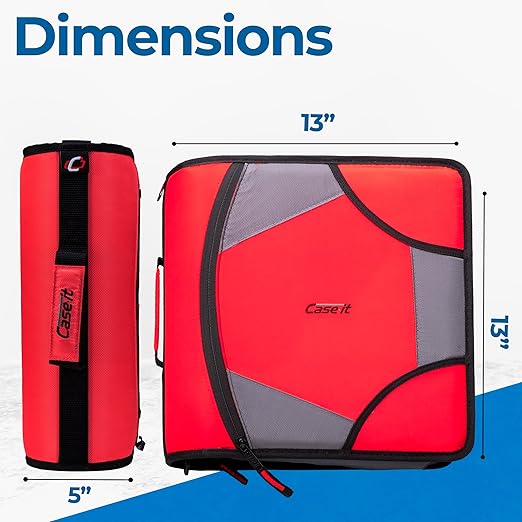 Case-it King Sized Zip Tab School Zipper Binder | 4-Inch D-Rings, 800 Sheet Capacity, 5-Subject Expanding File Folder, Multiple Pockets & Storage Organizer, Shoulder Strap | D-186 Fire Engine Red