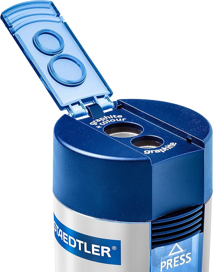 STAEDTLER Pencil Sharpener with 2 Holes - Dual Size Manual Sharpener for Standard, Colored & Makeup Pencils - Compact Design