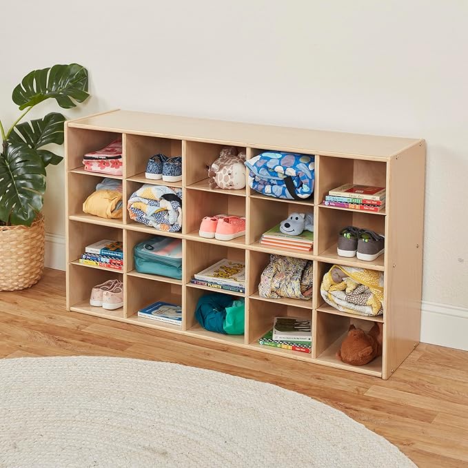 ECR4Kids Streamline 20 Cubby Tray Storage Cabinet, 4x5, Classroom Furniture, Natural