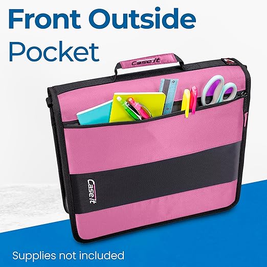 Case-it Classic Zipper Binder | 2-Inch O-Rings, 350 Sheet Capacity, Multiple Storage Pockets & Shoulder Strap | School & Office Organizer | D-251 Light Pink (Pack of 6)