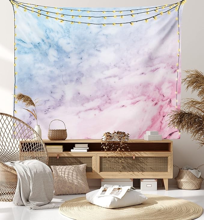 Ambesonne Marble Print Tapestry, Pastel Toned Cloudy Crack Lines Stained Antique Shabby Design, Fabric Wall Hanging Decor for Bedroom Living Room Dorm, 30" X 45", Pink
