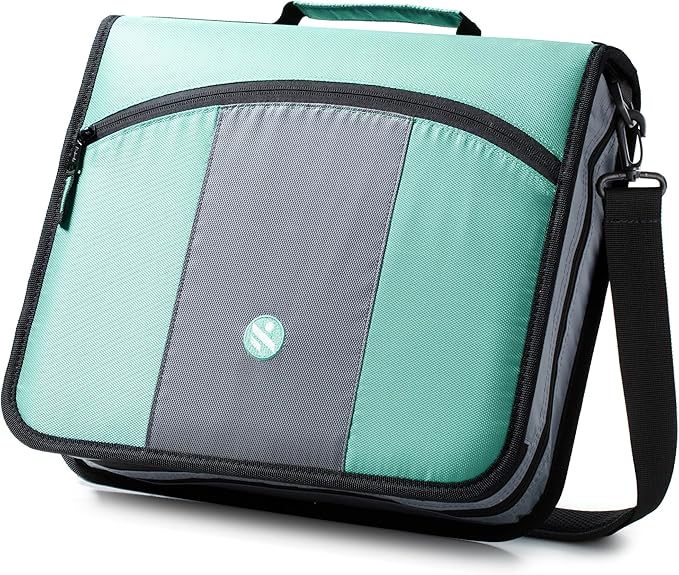 Zipper Binder 3 Ring, Round Ring Binder with 600 Sheets Capacity, Expanding Files, Handle and Shoulder Strap Included, Green