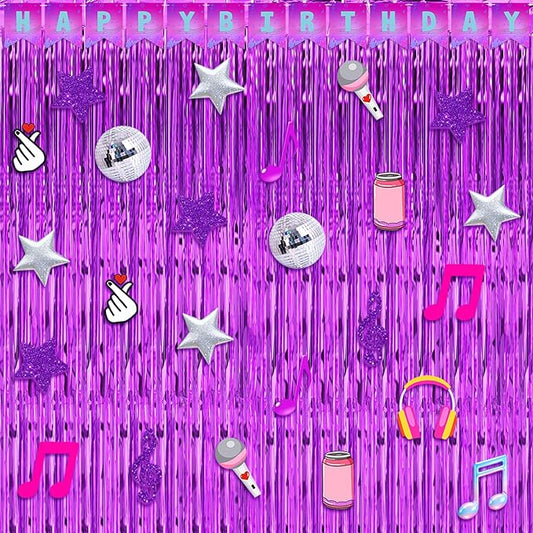 Epakh 39 Pcs Kpop Singer Disco Theme Birthday Party Decorations Includes 24 Pieces Paper Cards Decor 13 Pcs Happy Birthday Banner 2 Foil Fringe Curtain Backdrop for Photo Prop Themed Party Supplies