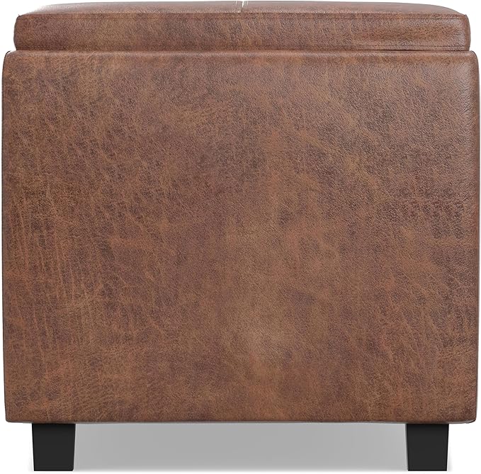 SIMPLIHOME Avalon Storage Ottoman - 42 inch Wide Upholstered Vegan Leather Rectangular Flip-Top Ottoman in Distressed Saddle Brown, Contemporary Coffee Table Ottoman for Living Room with Storage
