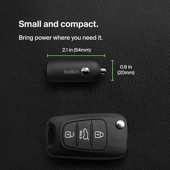 Belkin Boost↑Charge™ 30W Fast Car Charger, Compact Design w/USB-C Power Delivery Port, USB-C to Lightning Cable Included, Universal Compatibility for iPhone 14 Series, iPad, and More - Black