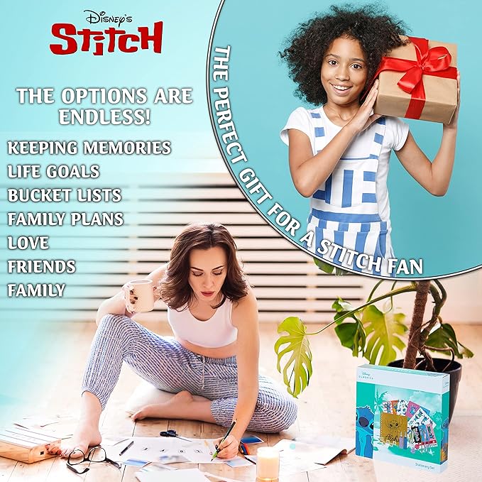 Disney Stitch Scrapbook Supplies Set for Girls Teenagers DIY Scrapbooking Supplies Arts Craft Kit with Stickers Stamps Glitter Gel Pens Journal Stitch Gifts