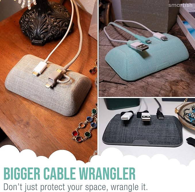 Smartish® Magnetic Cord Holder - Bigger Cable Wrangler Organizer with Magnet Clips for Charger Management on Desktop, Nightstand - Holds 6+ Cables - I'm Blushing