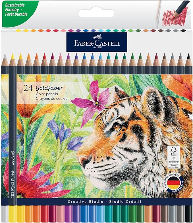 Faber-Castell Goldfaber Color Pencils: Professional Colored Pencils with Smooth Laydown, Rich Pigment, Break-Resistant Cores, Great for Beginners, Hobbyists & Adult Coloring (24 Count)