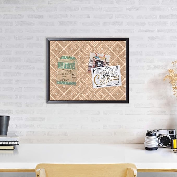 U Brands Fashion Cork Bulletin Board, 16" x 20" Inches, Black Wood Frame