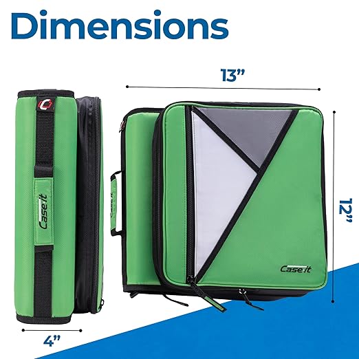 Case-it Universal Zipper Binder | 2-Inch O-Rings, 13-Inch Laptop/Tablet Padded Pocket, 400 Sheet Capacity, Multiple Storage Pockets & Shoulder Strap | School & Office Organizer | LT-007 Canopy Green