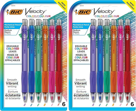 BIC Velocity Colored Lead Mechanical Pencils,Assorted Colors,Colored Pencils for Classrooms and School Supplies,6 Count (Pack of 2)