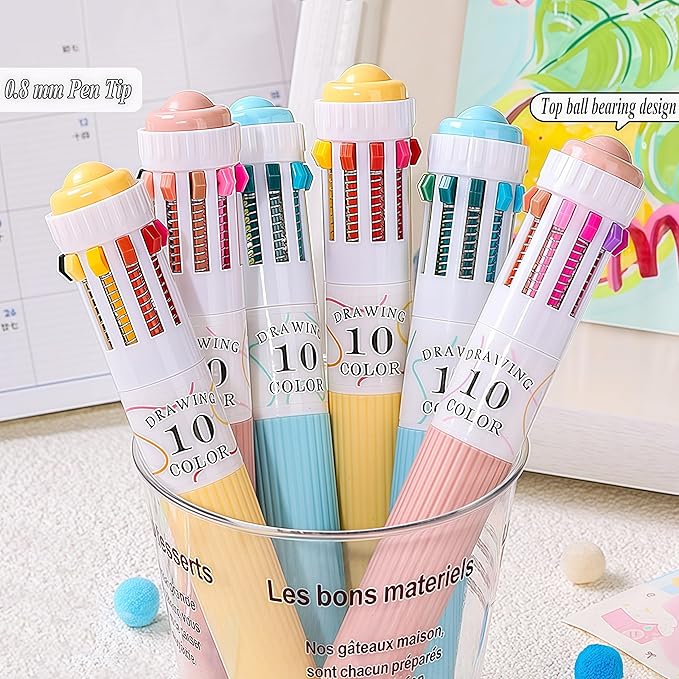 Multicolor Ballpoint Pen 0.8 mm, 10-in-1 Colored Pens Fine Point,Retractable Pens for Adult Coloring Books, Bible, Drawing, Note Taking, Art & Journaling Supplies (Orange Sea + Green + Monet Purple)