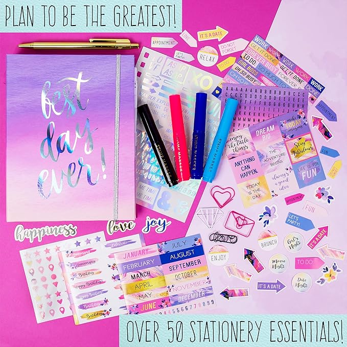 STMT Planner Set - Decorate The Ultimate DIY Daily Planner, Organizer, Diary, Journal, Agenda with Embellishments, Stickers, Paper Clips, Stamp Markers & Pens, Inspiring for Kids and Teen Girls