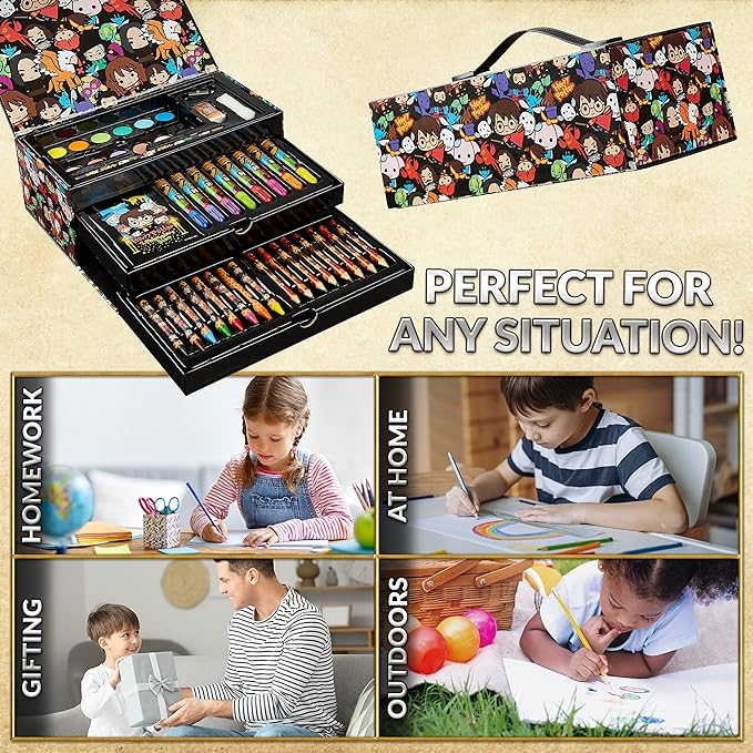 Harry Potter Gifts Colored Pencils 130pcs Art Supplies Drawing Kit School Supplies Painting Kids Drawing Pencils Art Kit Travel Case with Crayons (Multi)