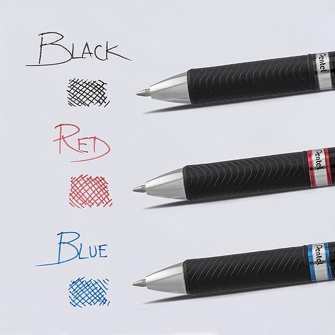 Pentel EnerGel Pro Permanent Gel Ink Pen, (0.7mm) Assorted Colors, 3 Pack (BLP77BP3M), black/red/blue