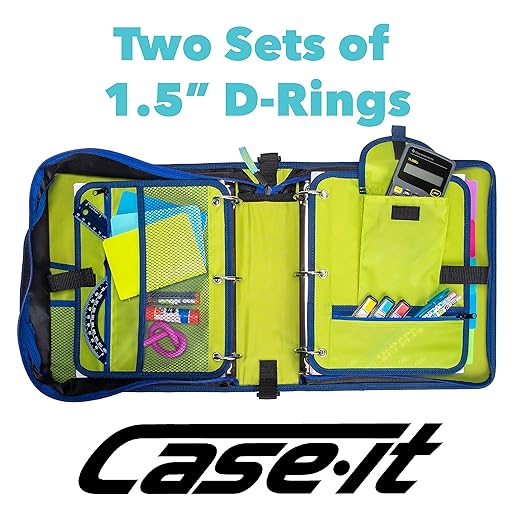 Case-it The Dual 2-in-1 Zipper Binder | Two 1.5-Inch D-Rings, 600 Sheet Capacity, Pencil Pouch & Multiple Pockets | School & Office Organizer with Shoulder Strap | Dual-101 Monster Design Purpal