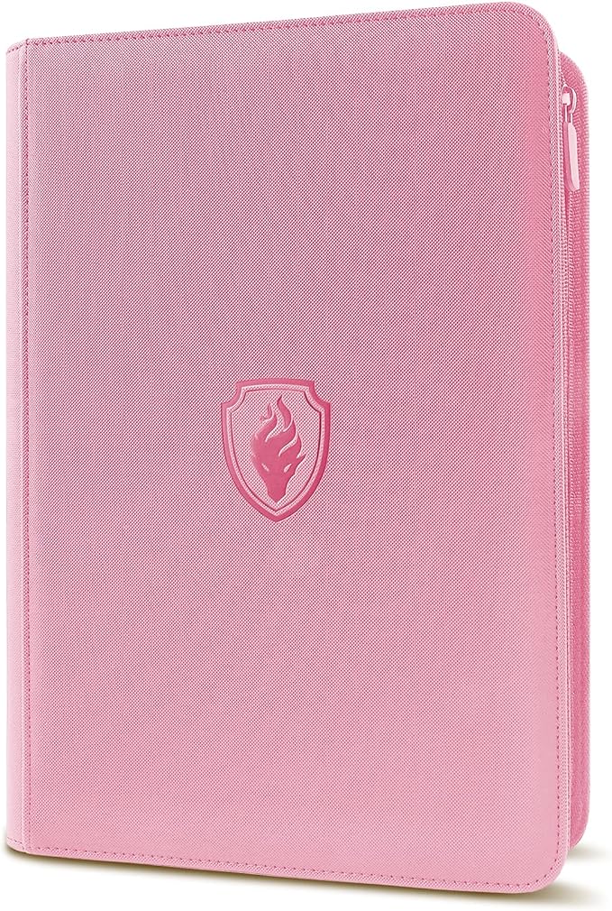Premium Zip Card Binder, Fabmaker 9 Pocket Trading Card Binder, PU Cover Zipper Card Collection Album, Sturdy 360 Side-Loading Card Folder Holder for Game & Sports Cards, Pink