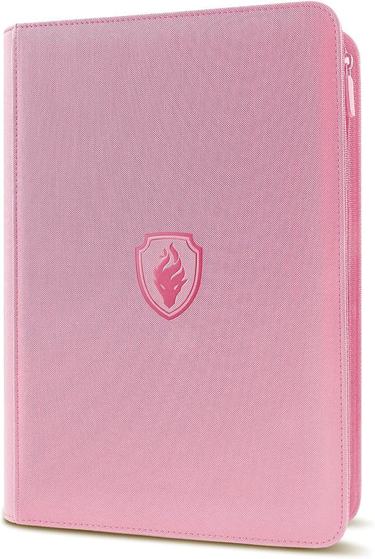 Premium Zip Card Binder, Fabmaker 9 Pocket Trading Card Binder, PU Cover Zipper Card Collection Album, Sturdy 360 Side-Loading Card Folder Holder for Game & Sports Cards, Pink