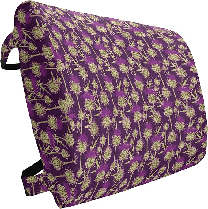 Ambesonne Thistle Lumbar Back Support Pillow, Graphic Background with Vibrant Colored Scottish Thistles Pattern, High Density Foam for Office Chairs Car Seats, 14" x 13", Yellow Green and Purple