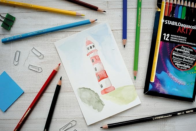 STABILO Aquarellable Coloring Pencil - STABILOaquacolor - Tin of 12 - Assorted Colors