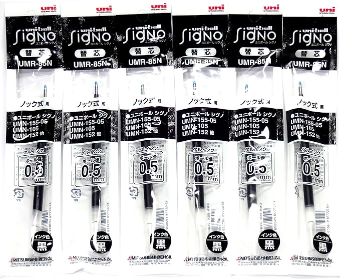 Uni-ball Ballpoint Pen Black Ink Refills(UMR85N.24), 0.5mm, for Signo 207 Retractable Pen(UMN-207-05) ,× 6 Pack/total 6 pcs (Japan Import) [Komainu-Dou Original Package]