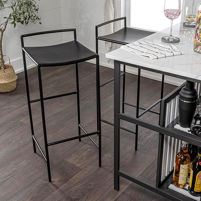 JONATHAN Y BSL1004A Svelte 30" Coastal Contemporary Iron Saddle-Seat Low-Back Bar Stool with Foot Rest for Home, Kitchen, Dining Room, Workspaces, Cafes and Resturants, Black Frame