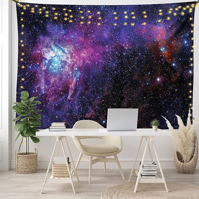 Ambesonne Galaxy Tapestry, Starry Night Nebula Cloud Celestial Theme Image Space Art Elements Print, Wide Wall Hanging for Bedroom Living Room Dorm, 60" X 40", Black Purple Blue