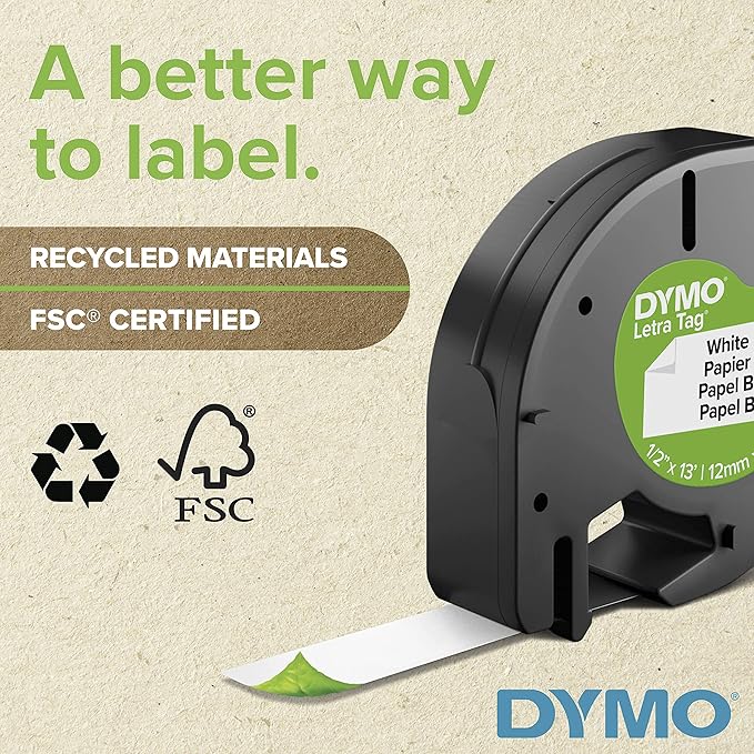 DYMO LT Paper Labels for LetraTag Label Makers, Black Print on White Labels, 1/2" x 13-Foot Rolls, 3 Count