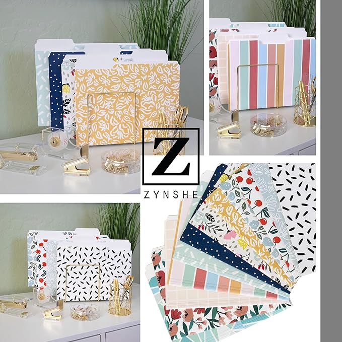 Cute File Folders, Set of 24 3-Tab Letter Size Decorative File Folders Boho Colored Manilla 8.5 x 11 Filing – Pretty Designer Home Office School Supplies (Sublime)