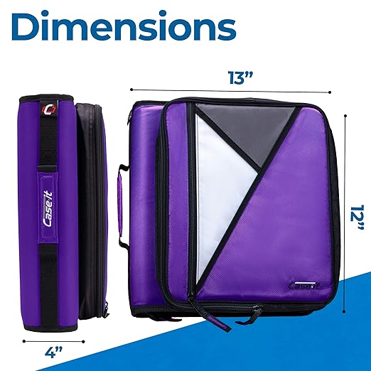 Case-it Universal Zipper Binder 2-Inch O-Rings,13In Laptop/Tablet Padded Pocket,400 Sheet Capacity,Multiple Storage Pockets & Shoulder Strap School & Office Organizer LT-007 Deep Purpal (Pack of 6)