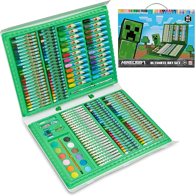 Minecraft Colored Pencils Art Supplies Kids Set Coloring Painting Kit Girls Drawing Pencils Supplies Travel Case with Crayons Arts and Crafts for Kids 4-12