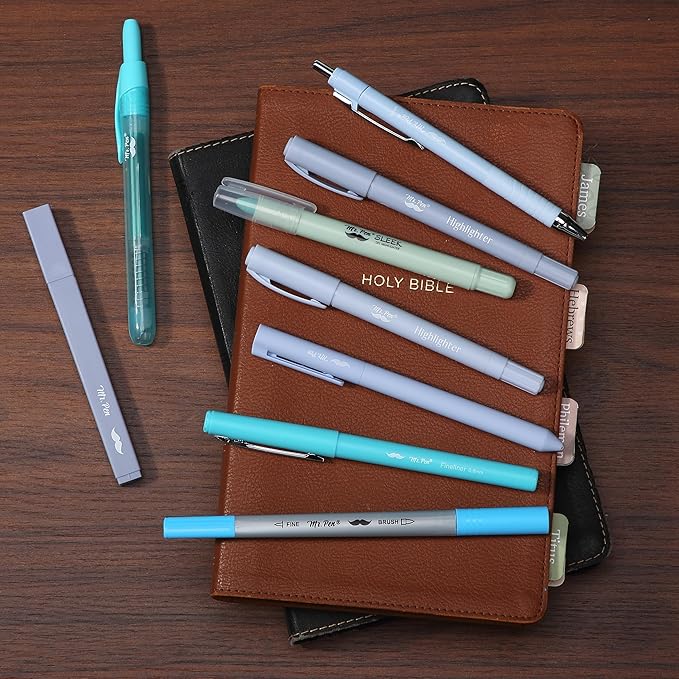 Mr. Pen- Journaling Kit, 10 Pack Blue Pens and Highlighters, Supplies Set, Markers, Bible Journaling