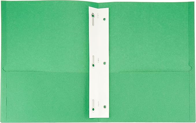 Amazon Basics Twin Pocket File Folders with Fasteners, Letter Size, Business Card Slot, Assorted Colors, 25-Pack