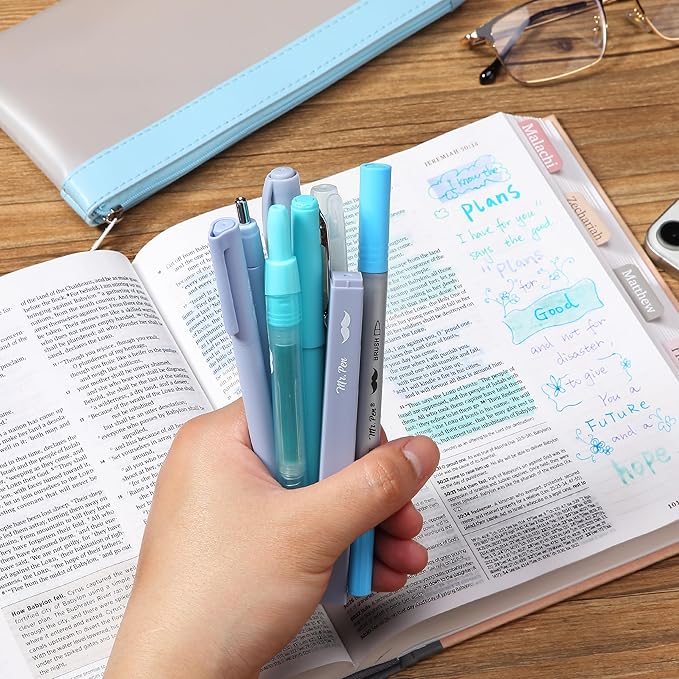 Mr. Pen- Journaling Kit, 10 Pack Blue Pens and Highlighters, Supplies Set, Markers, Bible Journaling